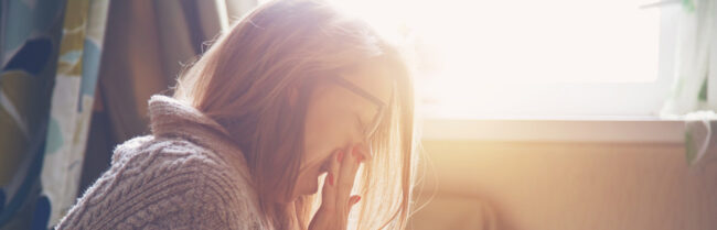 pretty woman waking up and yawning